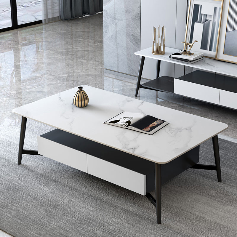 Pizarra 4 patas 1 mesa de café de mesa de café con cajones de almacenamiento