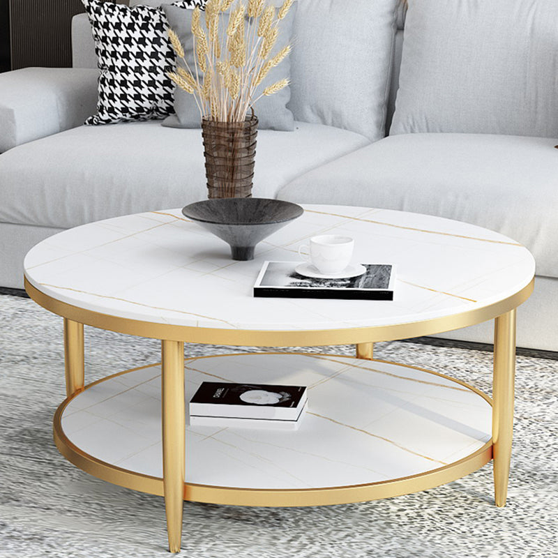 Glam Round 4 Legs Coffee Table Slate Top Coffee Cocktail Table 35.4"L x 35.4"W x 17.7"H Gold White Gold Clearhalo 'Coffee & Accent Tables' 'Coffee Tables' 'coffee_tables' 'furn' 'furn_coffee_tables' 'Furniture' 'Living Room Furniture' 5400799