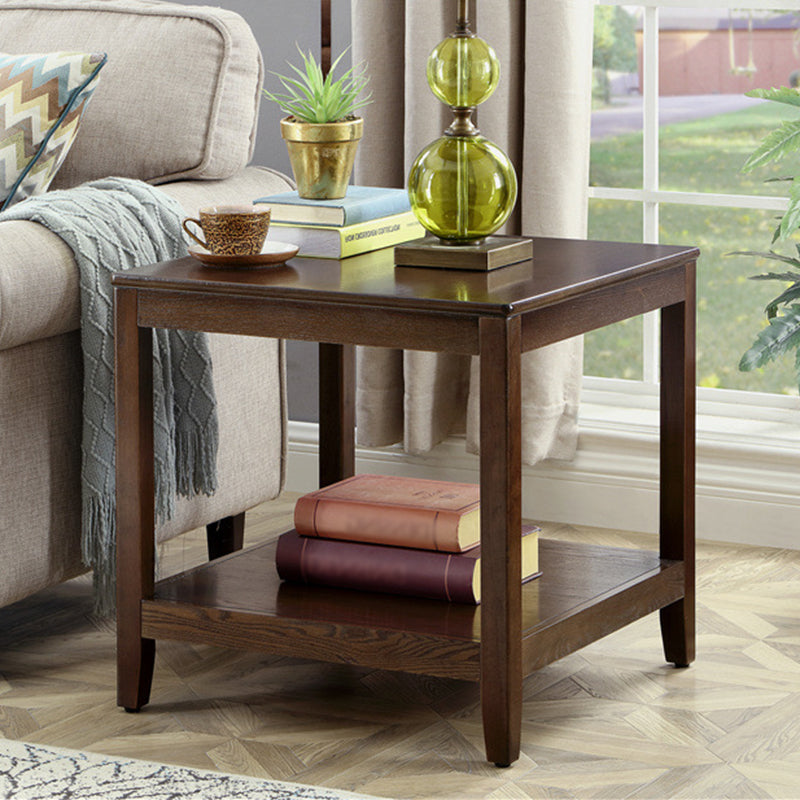 Country Double Tier Wood End Table 4 Legs Sofa Side Table with Shelf Dark Brown Clearhalo 'Coffee & Accent Tables' 'End & Side Tables' 'end_side_tables' 'furn' 'furn_end_side_tables' 'Furniture' 'Living Room Furniture' 5400912