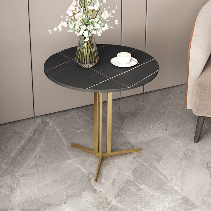 Cross Table Iron Base Design Rock Slab White/black Material Round Table Top Side Table 19.7"L x 19.7"W x 19.7"H Gold Black Clearhalo 'Coffee & Accent Tables' 'End & Side Tables' 'end_side_tables' 'furn' 'furn_end_side_tables' 'Furniture' 'Living Room Furniture' 5401005