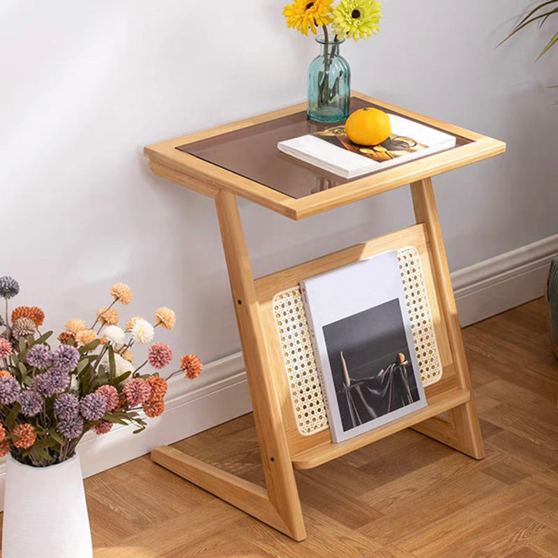 Sledge-shaped Base Design Bamboo Cane Craft Glass Finish Material Rectangular Side Table 20.5"L x 14.5"W x 23"H Natural Brown Clearhalo 'Coffee & Accent Tables' 'End & Side Tables' 'end_side_tables' 'furn' 'furn_end_side_tables' 'Furniture' 'Living Room Furniture' 5401116