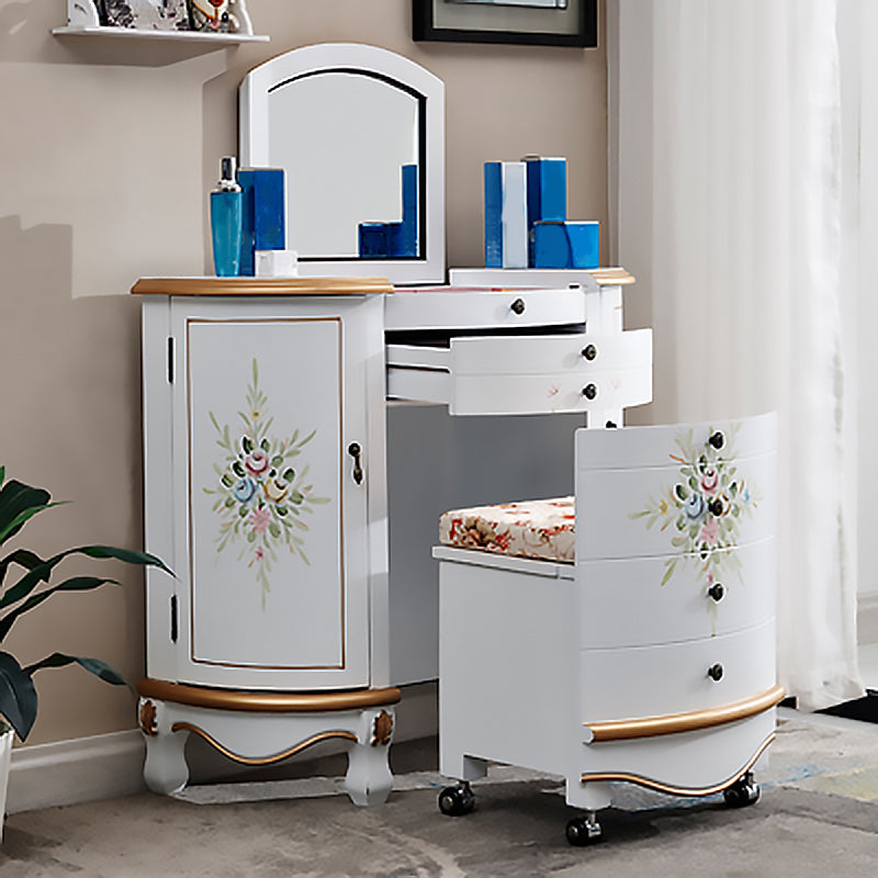 Style victorien 31,8 "Hauteur 2 tiroirs Ensemble de vanité avec tabouret et miroir