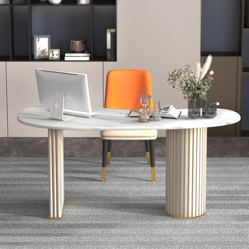 Descrito de oficina de estilo contemporáneo Oficina blanca curva y escritura para el hogar