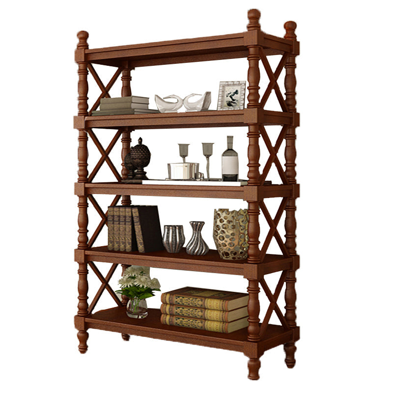 Scandinavian Study Room Bookshelf Solid Wood Etagere Bookcase 35.4"L x 14.2"W x 72.2"H Light Coffee Clearhalo 'Bookcases' 'furn' 'furn_bookcases' 'Furniture' 'Office Furniture' 5406596