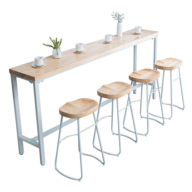Mesa de barra de madera maciza rectángulo de lujo Mesa de 1/5 piezas de mostrador con taburetes blancos