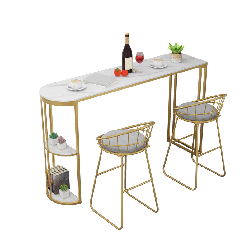 1/2/3 Pieces Glam Style Bar Table Set Oval Bistro Set with White Stone Top 3 Pieces: Table, 2 Stools Clearhalo 'Bar Furniture' 'furn' 'furn_home_bar_bar_sets' 'Furniture' 'Home Bars & Bar Sets' 'home_bar_bar_sets' 'Kitchen & Dining Furniture' 5407726