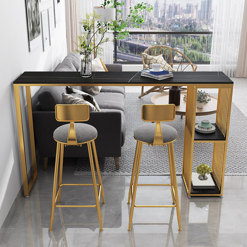 1/3 piezas de mesa de barra de hierro glamour bistro de piedra rectangular con estante