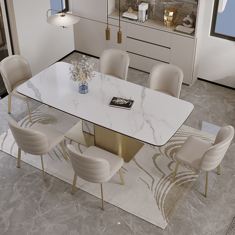 Nordic Glam Style Sintered Stone Rectangle Table Set 1/4/5/7 Pieces Dining Set 7 Pieces: Table, 6 Chairs Clearhalo 'Dining Room Sets' 'Dining Tables & Seating' 'dining_room_set' 'furn' 'furn_dining_room_set' 'Furniture' 'Kitchen & Dining Furniture' 5407829