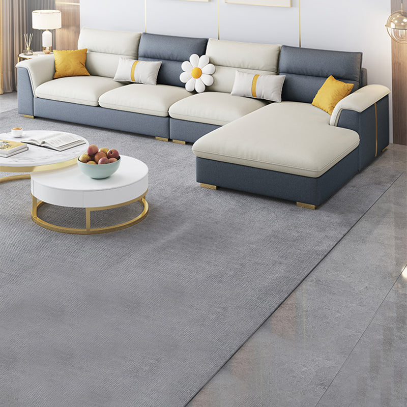 Glam Faux Leather Sofa & Chaise Square Arm Sofa for Living Room