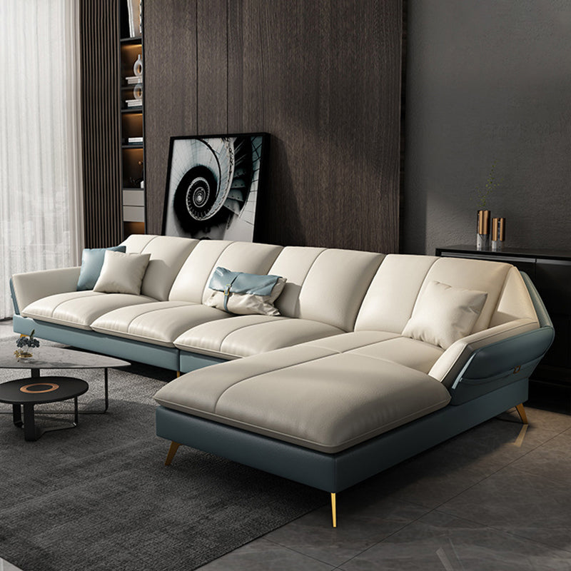 Divano in frox in pelle e chaise di divano a braccio svasato con cuscini di padella