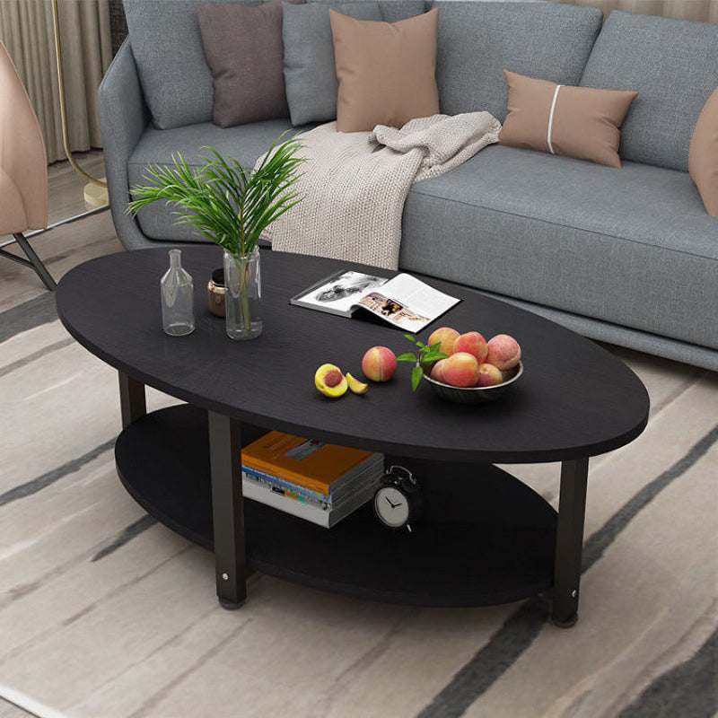 Solid Wood 4 Legs Coffee Table Modern Oval Coffee Table with Storage Black Black Clearhalo 'Coffee & Accent Tables' 'Coffee Tables' 'coffee_tables' 'furn' 'furn_coffee_tables' 'Furniture' 'Living Room Furniture' 5412977