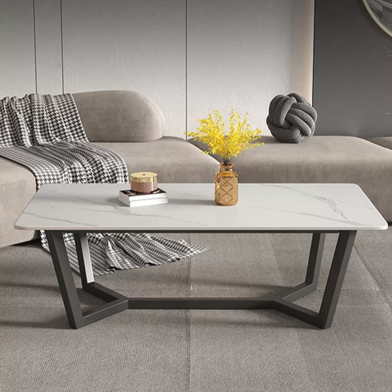 Modern Style Rectangular Slate Table with Metal Trestle Type Base Coffee Table
