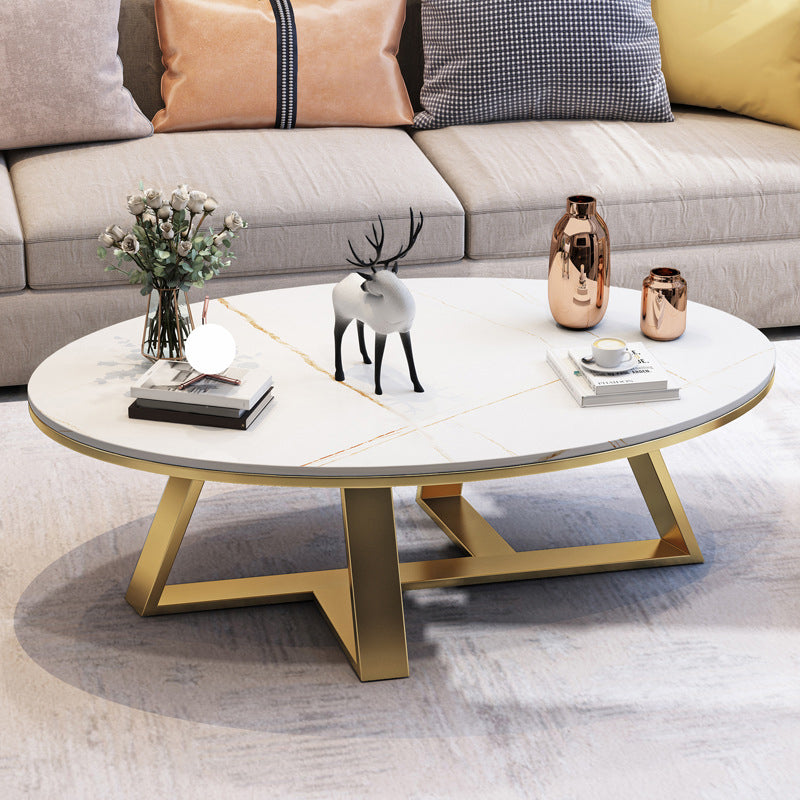 Slate Oval Coffee Table Minimalist Coffee Table for Living Room White-Gold Gold Clearhalo 'Coffee & Accent Tables' 'Coffee Tables' 'coffee_tables' 'furn' 'furn_coffee_tables' 'Furniture' 'Living Room Furniture' 5413017