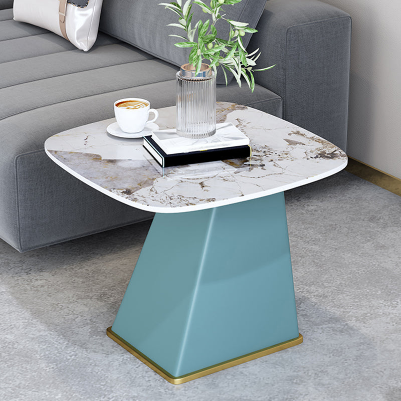 Rectangular Stone End Table Modernism Pedestal Side Table, 23.6" W x 19.7" D x 23.6" H