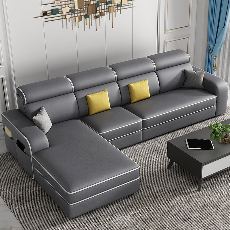 Divano in stile contemporaneo telaio in legno solido beige/grigio/blu con divano di conservazione tascabile