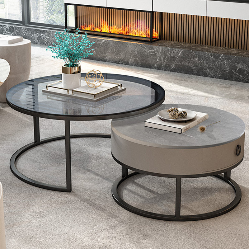 Frame Base Design Round Glass/artificial Table Metal Base Coffee Table