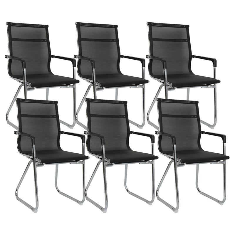 Silver Metal Modern Conference Chair Mid-Back / High Back Mesh and Leather Chair Black 6 Piece Set Clearhalo 'furn' 'furn_office_chair' 'Furniture' 'Office Chairs' 'Office Furniture' 'office_chair' 5419290