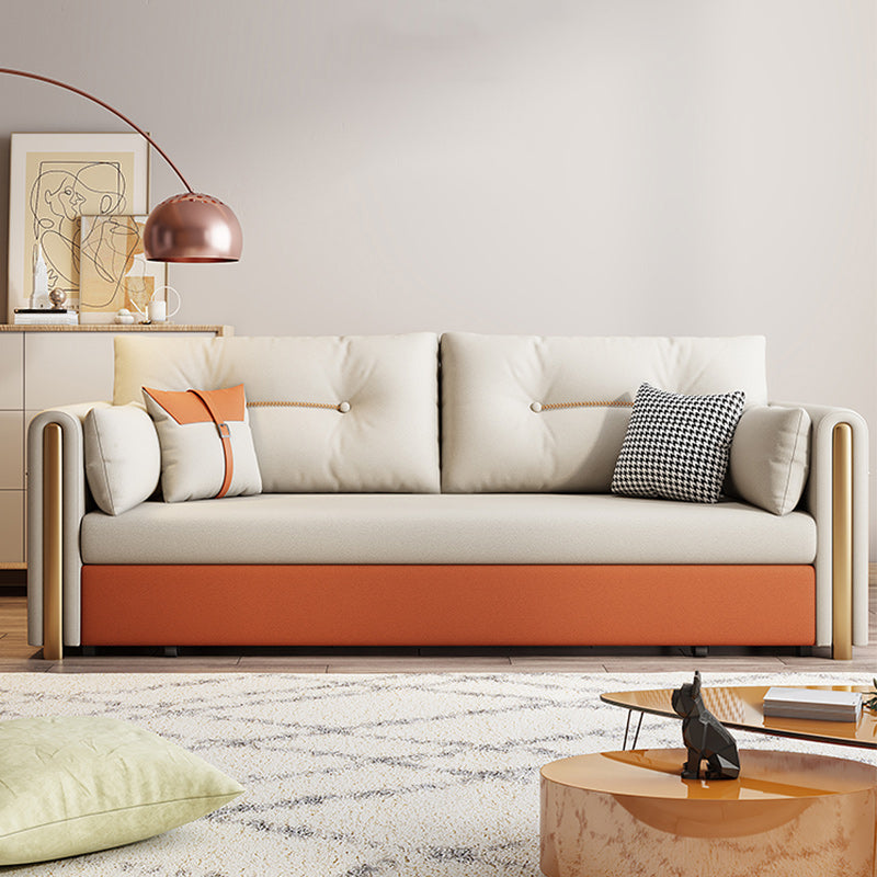 Sofá de cama de cama contemporánea resistente a las manchas de cuero sintética en naranja/blanco