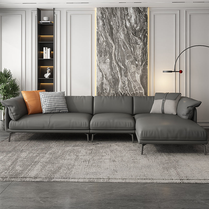 Pillow Top Arm Sofa & Chaise 32.68" H Genuine Leather Cushions Sofa 136"L x 71"W x 33"H Clearhalo 'furn' 'furn_sectionals' 'Furniture' 'Living Room Furniture' 'Sectionals' 5421335