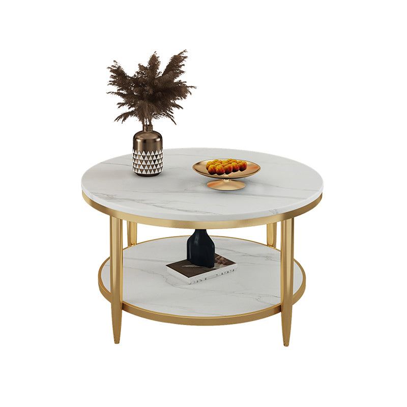 Slate Round Coffee Table Glam 4 Legs Coffee Table with Storage 35.4"L x 35.4"W x 17.7"H Gold White Clearhalo 'Coffee & Accent Tables' 'Coffee Tables' 'coffee_tables' 'furn' 'furn_coffee_tables' 'Furniture' 'Living Room Furniture' 5421987