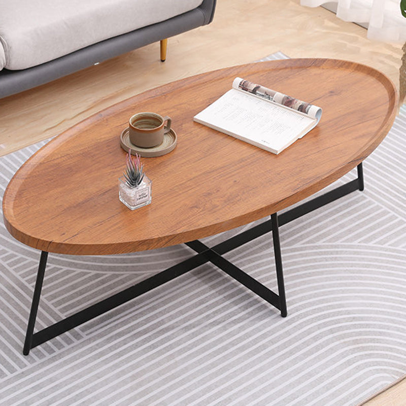 Stile moderno Black Metal Base Metal Bashing Wood/Walnut Oval/Round Table Top Side Table
