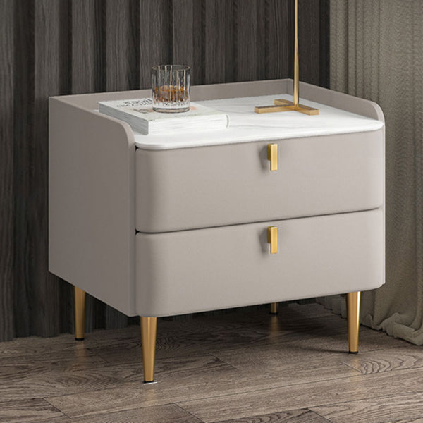 Luxe stenen top nachtkastje 18,5 "lange lederen nachttafel met laden