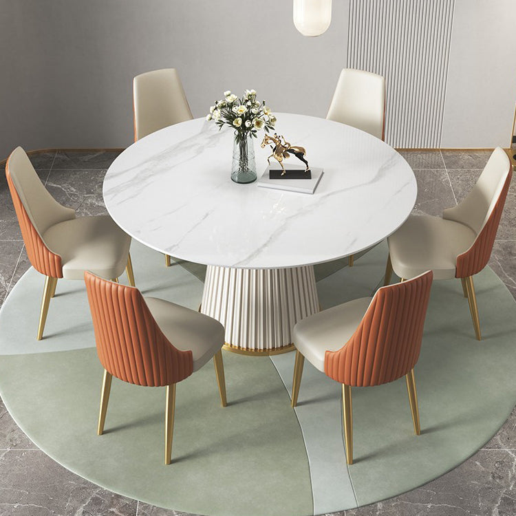 Contemporary Sintered Stone Table Round Table Set 1/3/4/5/6/7 Pieces Dining Set 7 Pieces: Table, 6 Chairs Clearhalo 'Dining Room Sets' 'Dining Tables & Seating' 'dining_room_set' 'furn' 'furn_dining_room_set' 'Furniture' 'Kitchen & Dining Furniture' 5433856