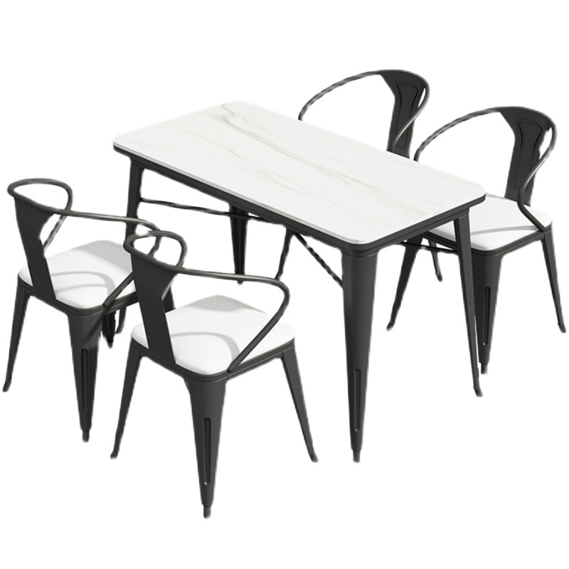 Black and White Dinette Set 1/2/3/5 Pieces Modern Stone Dining Table Set 5 Pieces: White Table, 4 Chairs Clearhalo 'Dining Room Sets' 'Dining Tables & Seating' 'dining_room_set' 'furn' 'furn_dining_room_set' 'Furniture' 'Kitchen & Dining Furniture' 5433877