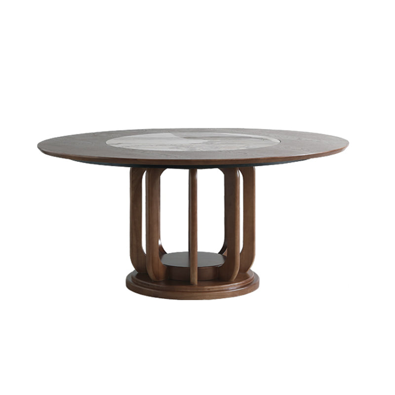 Walnut Color Solid Wood Round Dining Table Round Turntable Furniture with Pedestal Base Without Chairs Clearhalo 'Dining Tables & Seating' 'Dining Tables' 'dining_table' 'furn' 'furn_dining_table' 'Furniture' 'Kitchen & Dining Furniture' 5434090