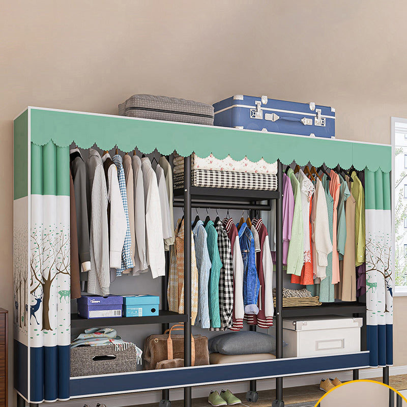 Steel Frame Wardrobe Armoire Contemporary Style Wardrobe Cabinet for Home 81"L x 18"W x 69"H White-Green Clearhalo 'Armoires & Wardrobes' 'armoires_wardrobes' 'Bedroom Furniture' 'furn' 'furn_armoires_wardrobes' 'Furniture' 5435667