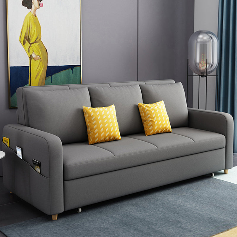 Contemporary Square Arm Cotton Blend Couch Bed with Pillows in Grey 79"L x 32"W x 33"H Clearhalo 'furn' 'furn_sofas' 'Furniture' 'Living Room Furniture' 'Sofa' 'sofas' 5436682