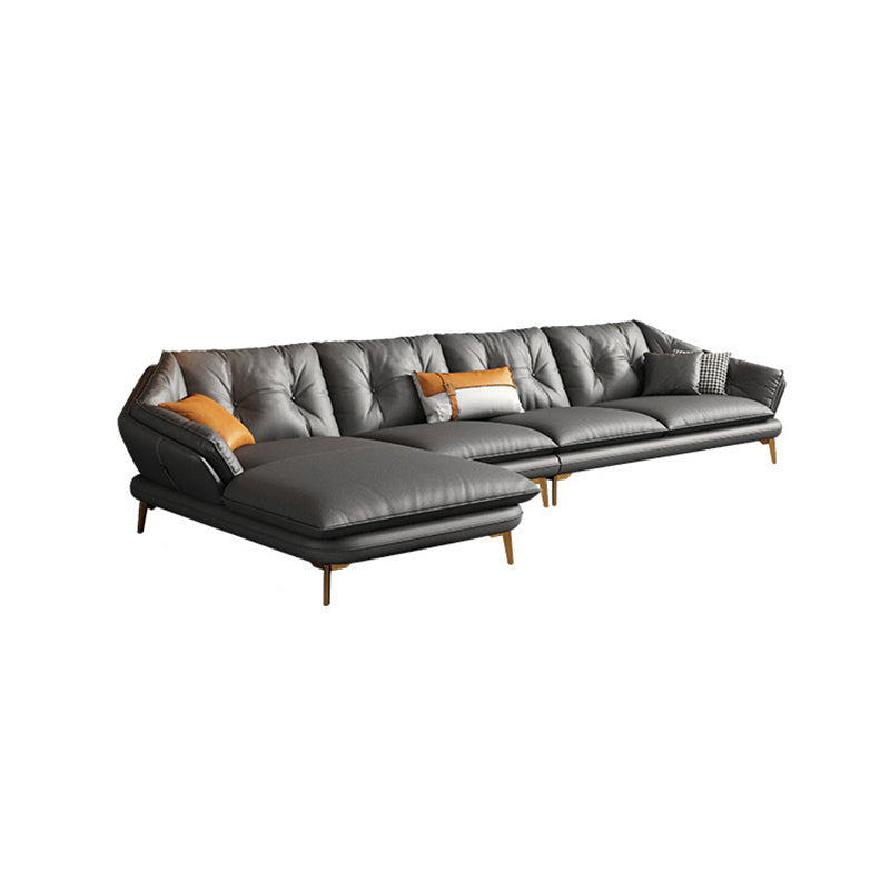 Modern 4-seat Faux Leather Sofa & Chaise Grey Sloped Arm Sofa Left Clearhalo 'furn' 'furn_sectionals' 'Furniture' 'Living Room Furniture' 'Sectionals' 5436898