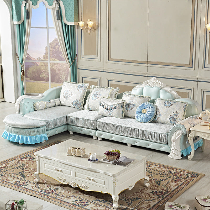 Divano a 4 posti in legno tradizionale di divano braccio svasato con cuscini