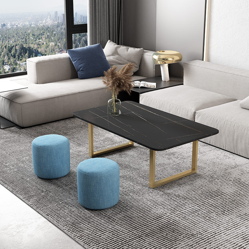 Glam Slate Rectangle Coffee Table with Golden Sled Base Coffee Table Set