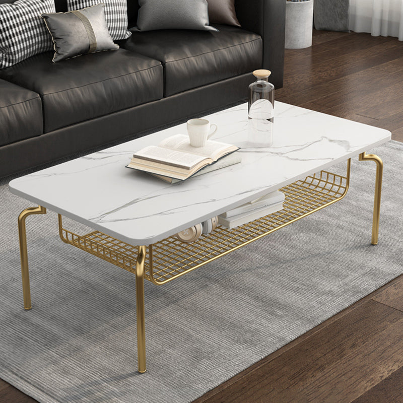 Glam Coffee Table with Slate Rectangle Top and 4 Legs Bunching Tables