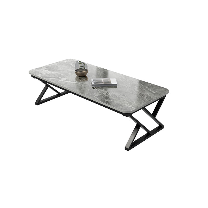 Luxurious 17.72" H Coffee Table in Grey/White Rectangular Stone Cocktail Table