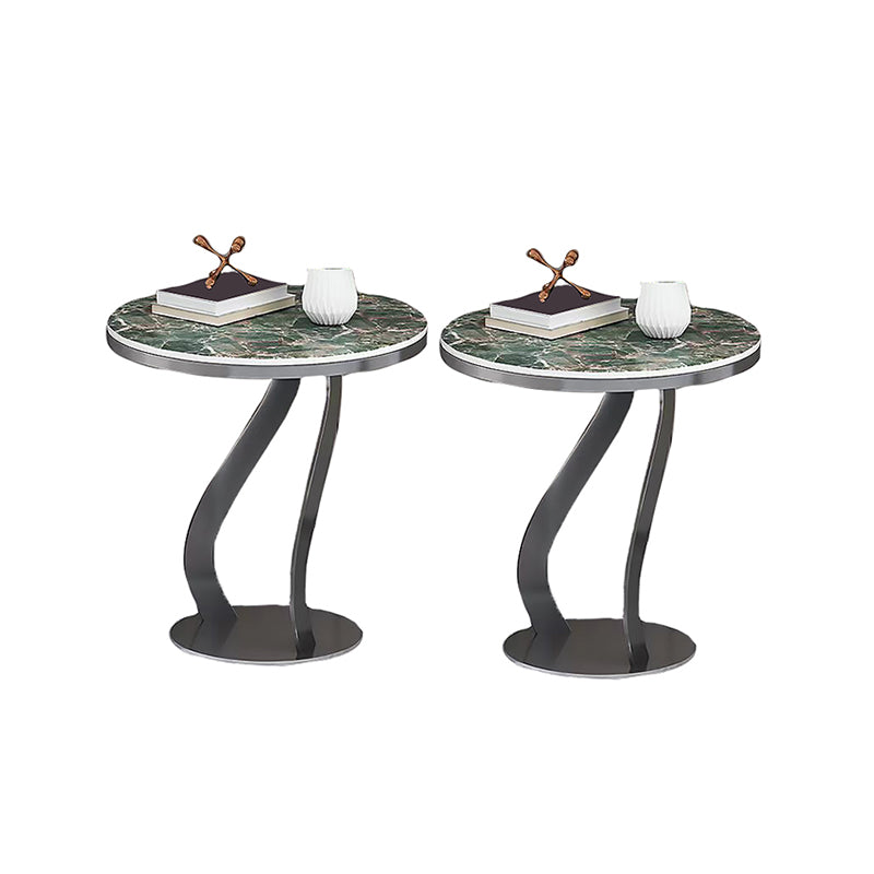 Modern Slate Round Side Table 19.6" Tall Iron Abstract End Table