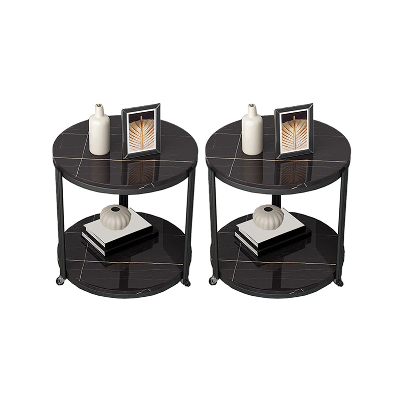 モダンな21.6 "背の高いスレートラウンドサイドテーブルメタルフレームエンドテーブル付き棚付き