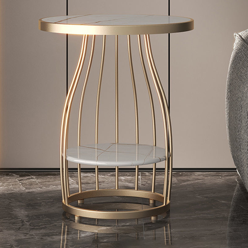 Tavolino rotondo moderno in ardesia da 19,6 pollici in metallo tavolino con scaffale