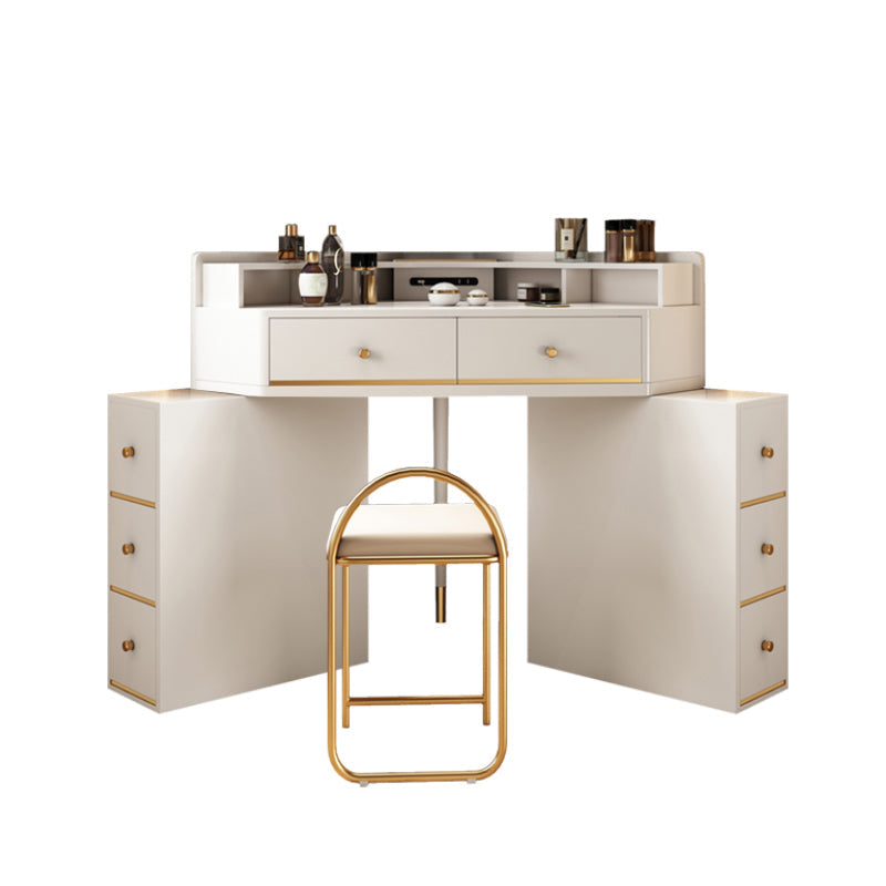 White Makeup Table Stool Set with Drawers for Bedroom 33.5" High