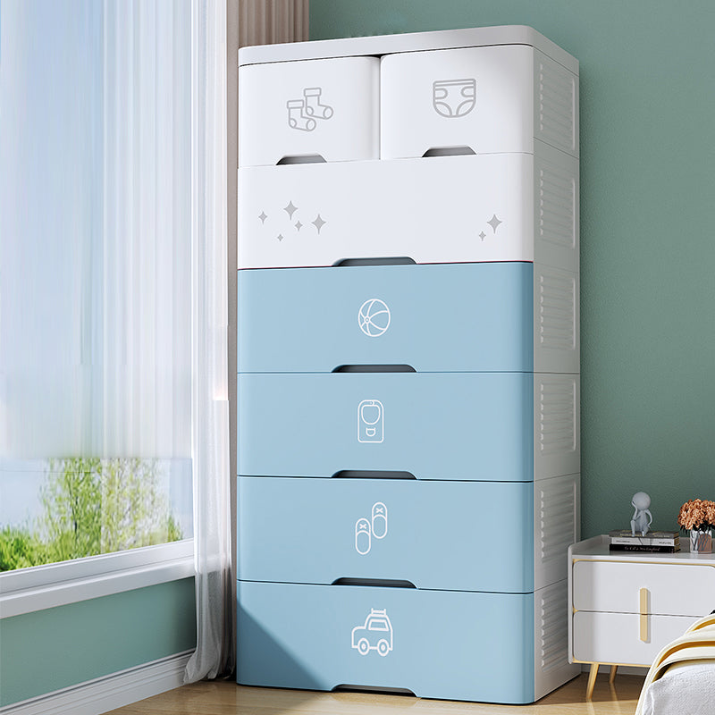 Pink and Blue Non-Hanging Armoire Modern Plastic Storage Cabinet with Drawers 22"L x 15"W x 51"H White-Blue Clearhalo 'Armoires & Wardrobes' 'armoires_wardrobes' 'Bedroom Furniture' 'furn' 'furn_armoires_wardrobes' 'Furniture' 5439031