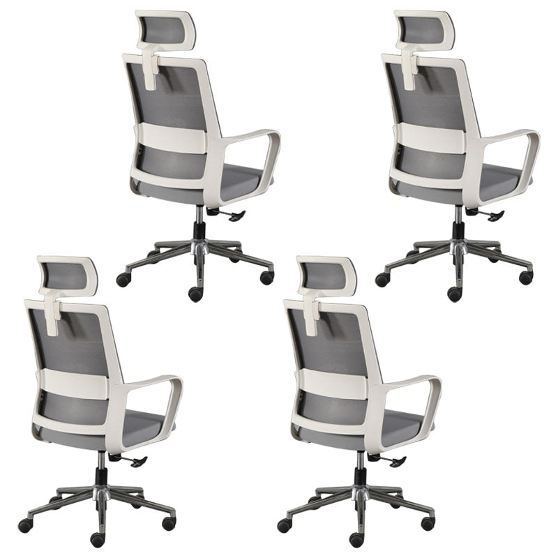 Contemporary Office Computer Chair Ergonomic Mesh Task Arm Chair White-Gray 4 Piece Set With Headrest Clearhalo 'furn' 'furn_office_chair' 'Furniture' 'Office Chairs' 'Office Furniture' 'office_chair' 5439883