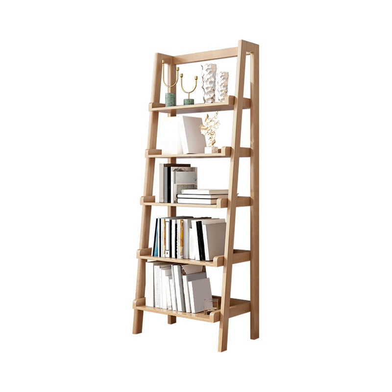 Modern Style Bookcase Rubber Wood Open Back Ladder Bookshelf for Home Office 26"L x 14.2"W x 64.2"H Natural Clearhalo 'Bookcases' 'furn' 'furn_bookcases' 'Furniture' 'Office Furniture' 5440767