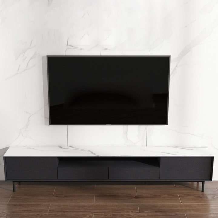 Home TV Storage Modern Rectangle TV Cabinet with Splayed Metal Legs 94.5"L x 16"W x 19"H White-Black Clearhalo 'furn' 'furn_tv_stands_entertainment_centers' 'Furniture' 'Living Room Furniture' 'TV Stands & Entertainment Centers' 'TV Stands & Media Storage Furniture' 'tv_stands_entertainment_centers' 5441259