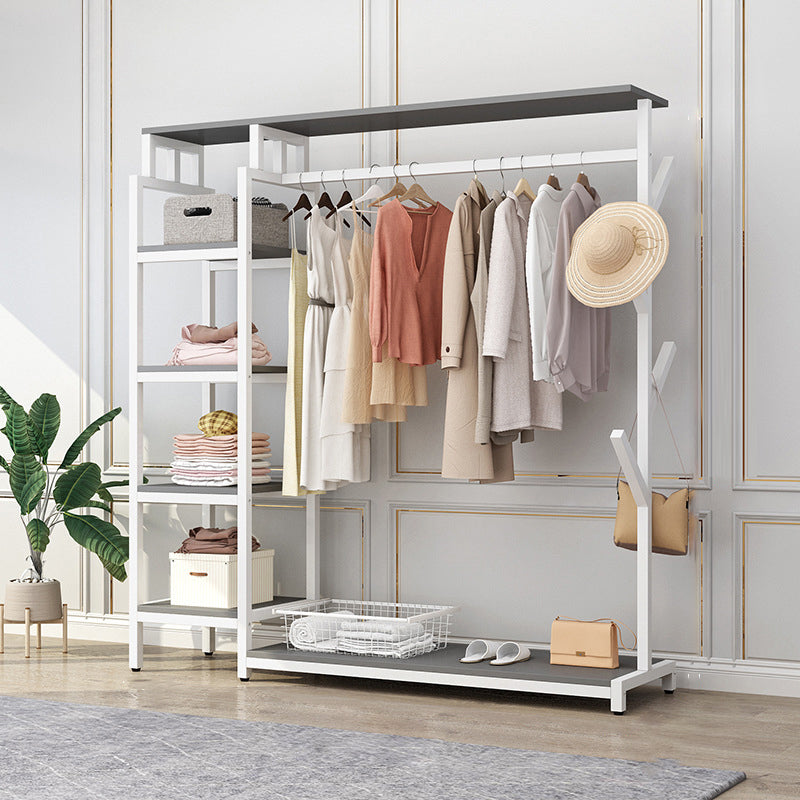 Modern Hall Stand with Hooks Storage Shelves Wood Coat Rack with Shoe Storage Bench White-Gray Clearhalo 'Entry & Mudroom Furniture' 'furn' 'furn_hall_tree_coat_racks' 'Furniture' 'Hall Trees & Coat Racks' 'hall_tree_coat_racks' 5441849