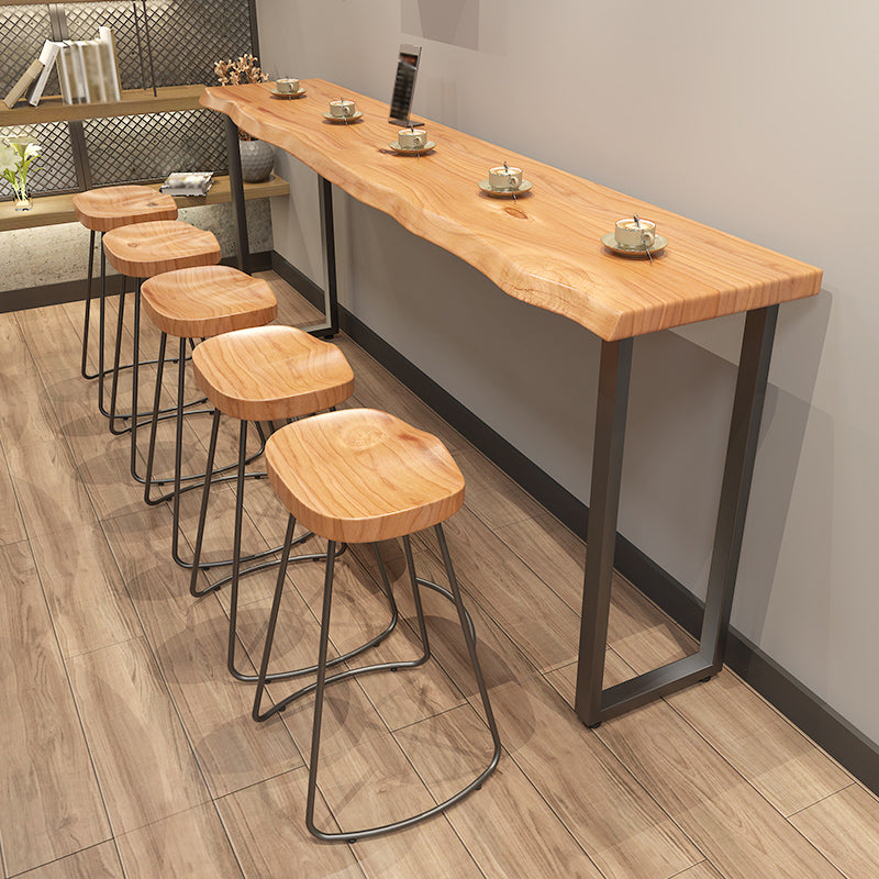 Pine Wood Top Rectangle Bar Table Industrial Bar Table with Double Pedestal 110.2"L x 17.7"W x 41.3"H Without Chairs Clearhalo 'Bar Furniture' 'Bar Tables' 'bar_tables' 'furn' 'furn_bar_tables' 'Furniture' 'Kitchen & Dining Furniture' 5445240