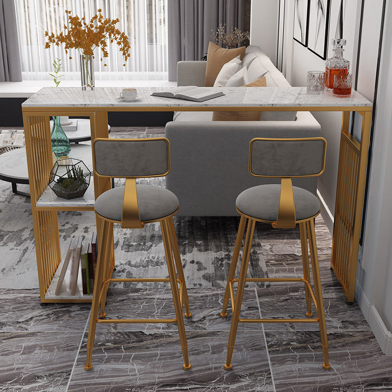 Rectangle Indoor Patio Counter Table Double Pedestal Contemporary Marble Counter Table 70.9"L x 15.7"W x 41.3"H Gold Without Chairs Clearhalo 'Bar Furniture' 'Bar Tables' 'bar_tables' 'furn' 'furn_bar_tables' 'Furniture' 'Kitchen & Dining Furniture' 5445272