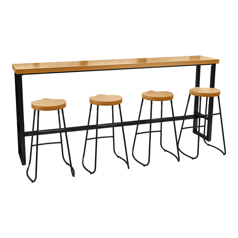 1/5 piezas Juego de mesa de barra de hierro industrial Rectángulo Pine Wood Top Bistro Juego con reposapiés