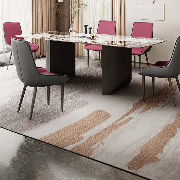 Rectangle Double Pedestal Table Modern Stone Top Black Base Dining Site Table Pandora Gold 70.9"L x 35.4"W x 29.5"H Without Chairs Clearhalo 'Dining Tables & Seating' 'Dining Tables' 'dining_table' 'furn' 'furn_dining_table' 'Furniture' 'Kitchen & Dining Furniture' 5446558