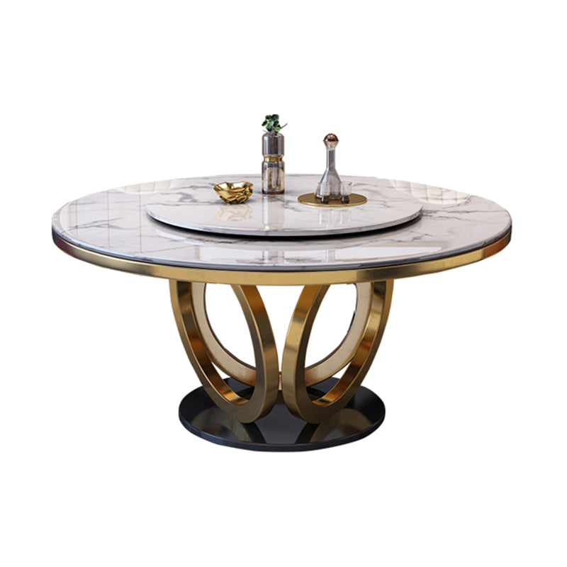 Sintered Stone Top Rotatable Round Table for Restaurant Luxury Dining Table Metal Base